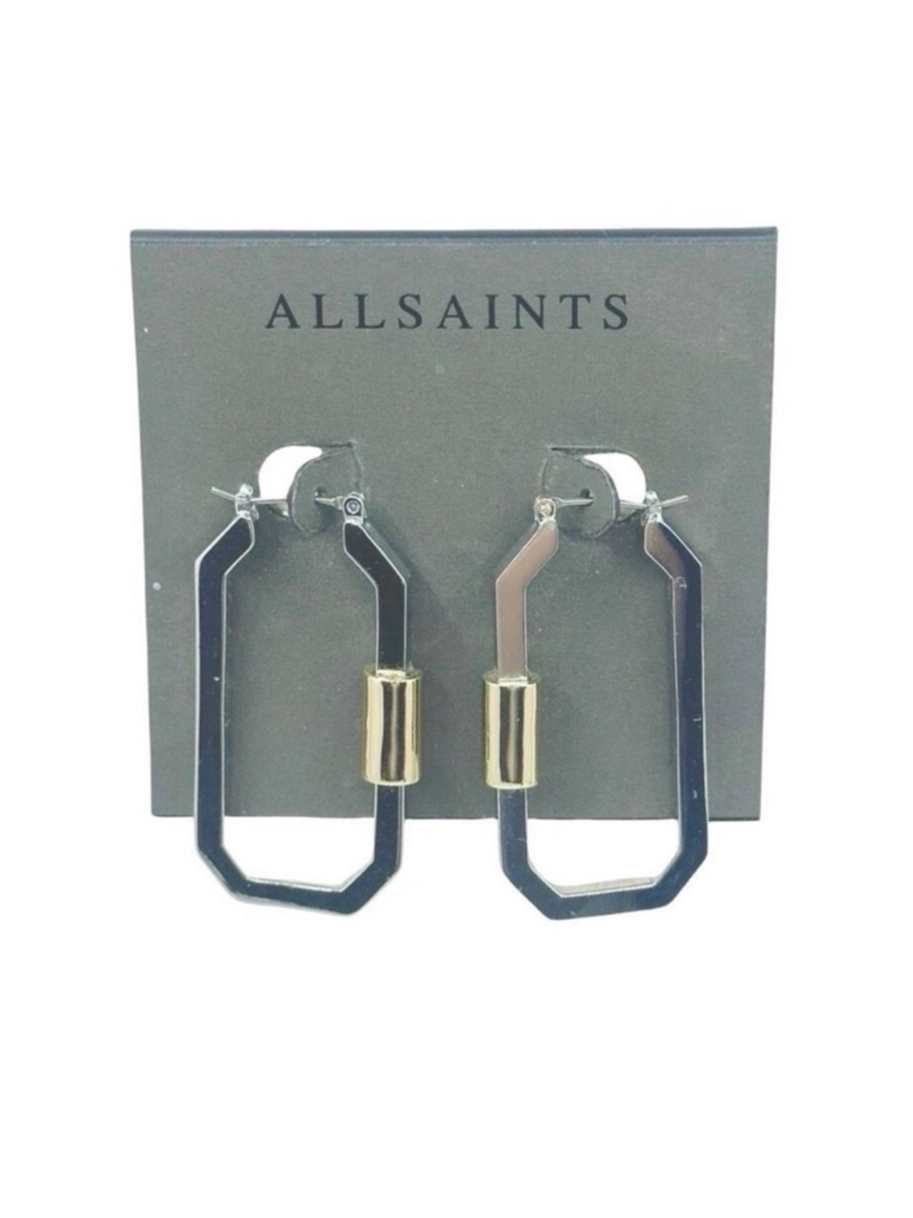 AllSaints Two-Tone Hexagon Carabiner Hoop Earrings